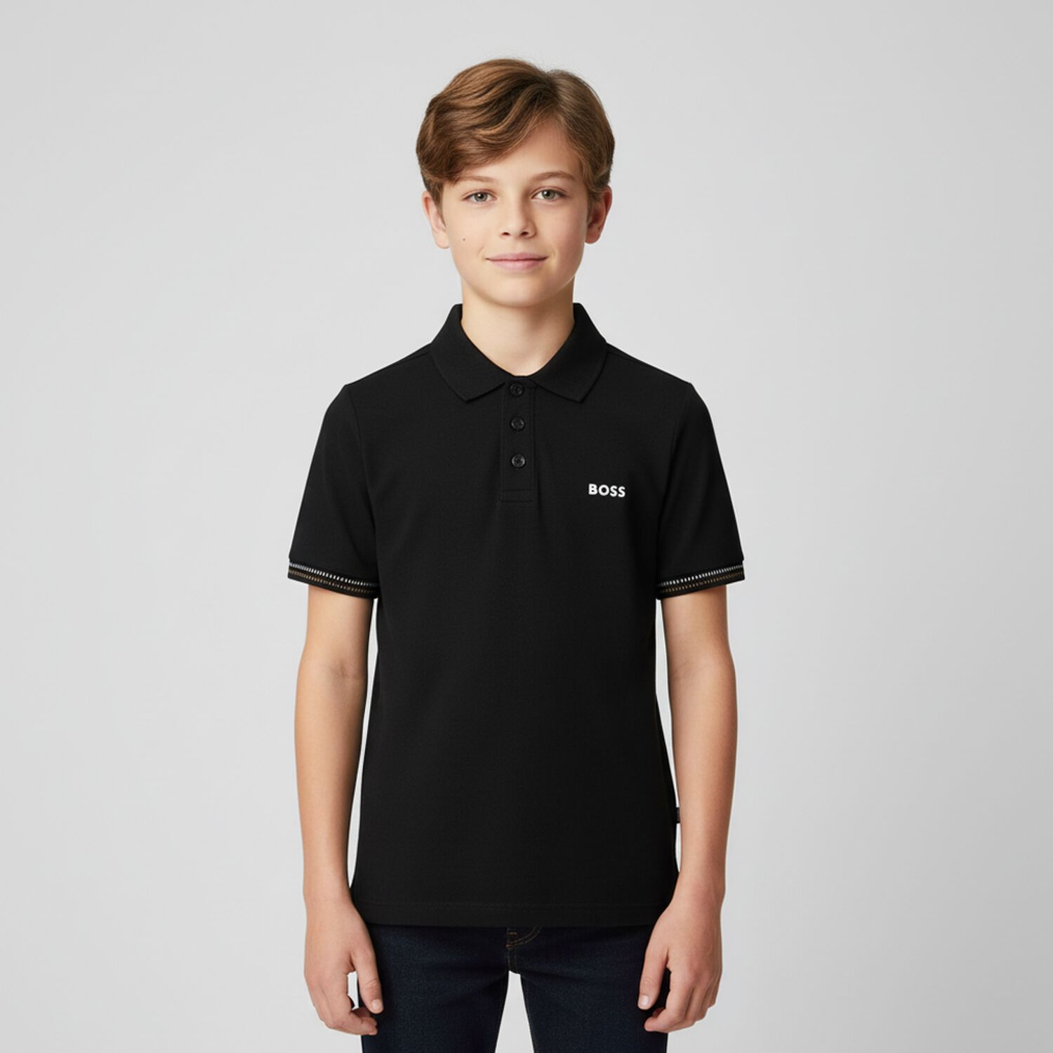 Boys Black Logo Polo Shirt, 2, hi-res image number null