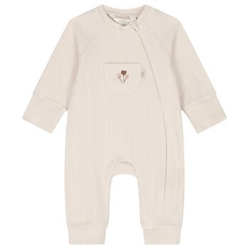 Beige Balloon Motif Ribbed Baby Romper