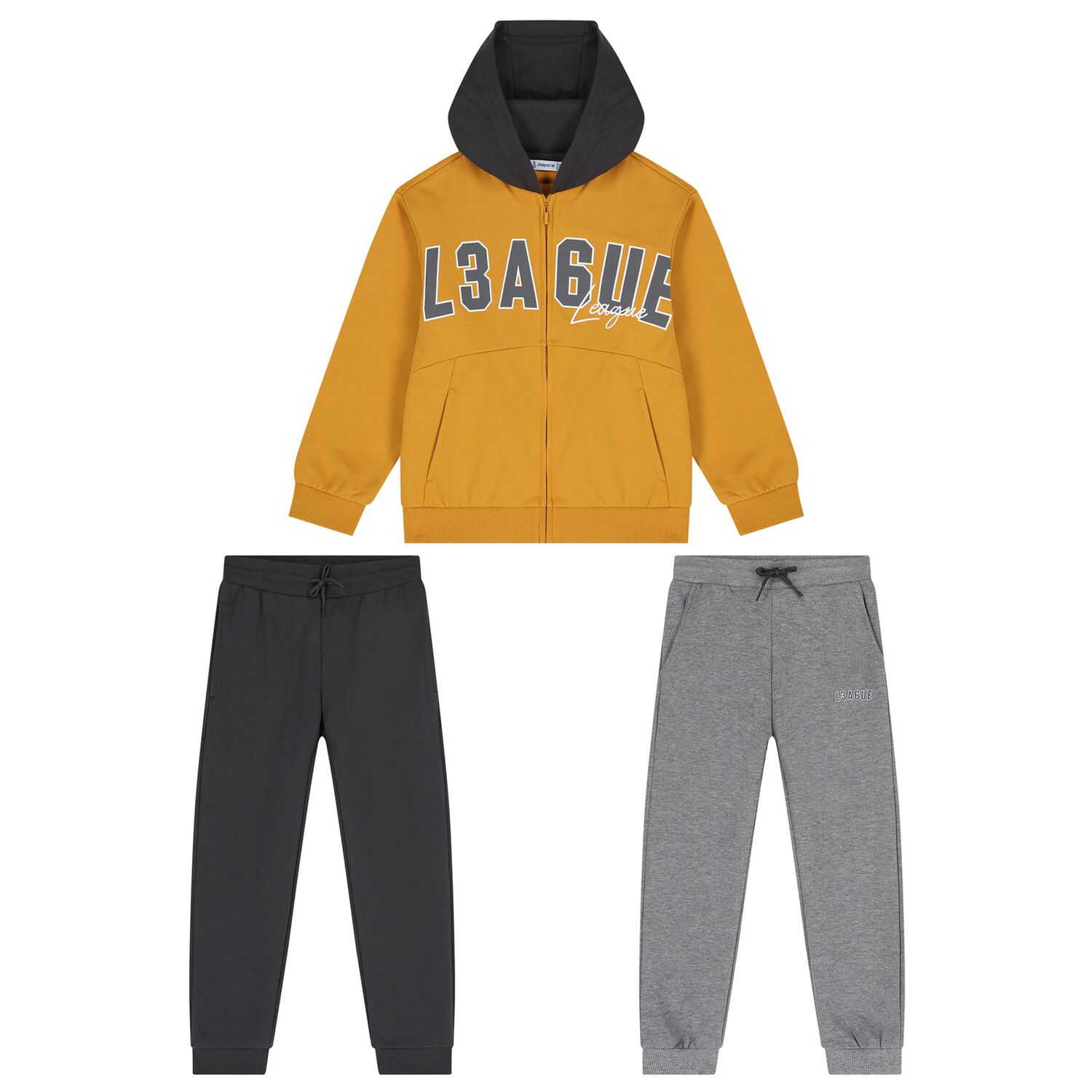 Boys Yellow & Grey Tracksuit Set (3 Piece), 1, hi-res