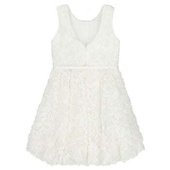 Girls White 3D Rosette Dress