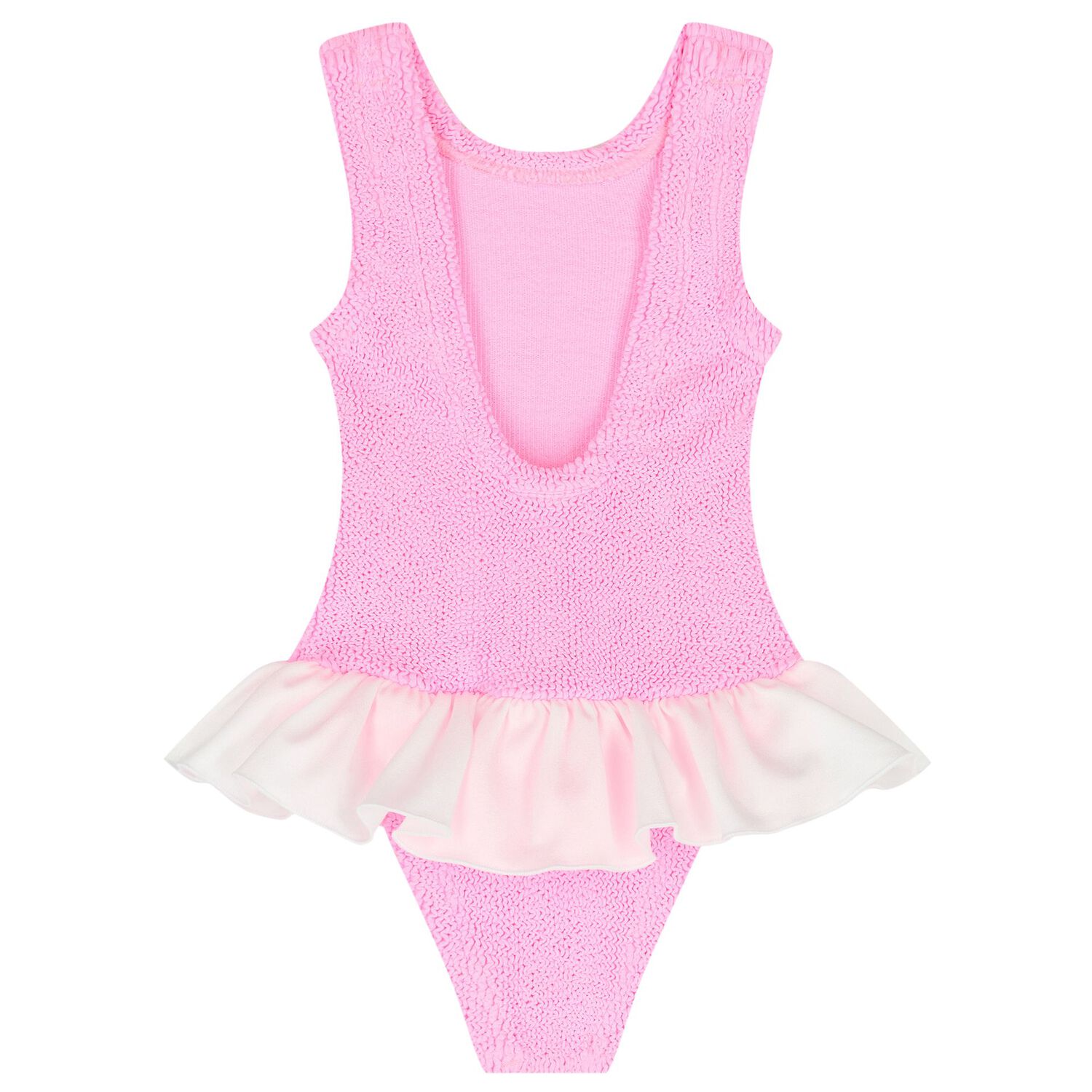 Girls Pink & White Ruffle Crinkle Swimsuit, 2, hi-res