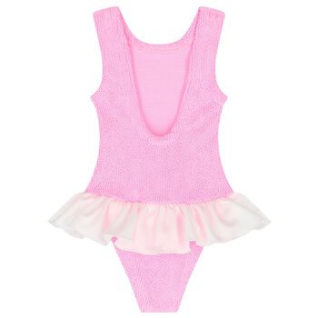 Girls Pink & White Ruffle Crinkle Swimsuit
