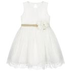 Girls White Organza Embroidered Dress, 1, hi-res