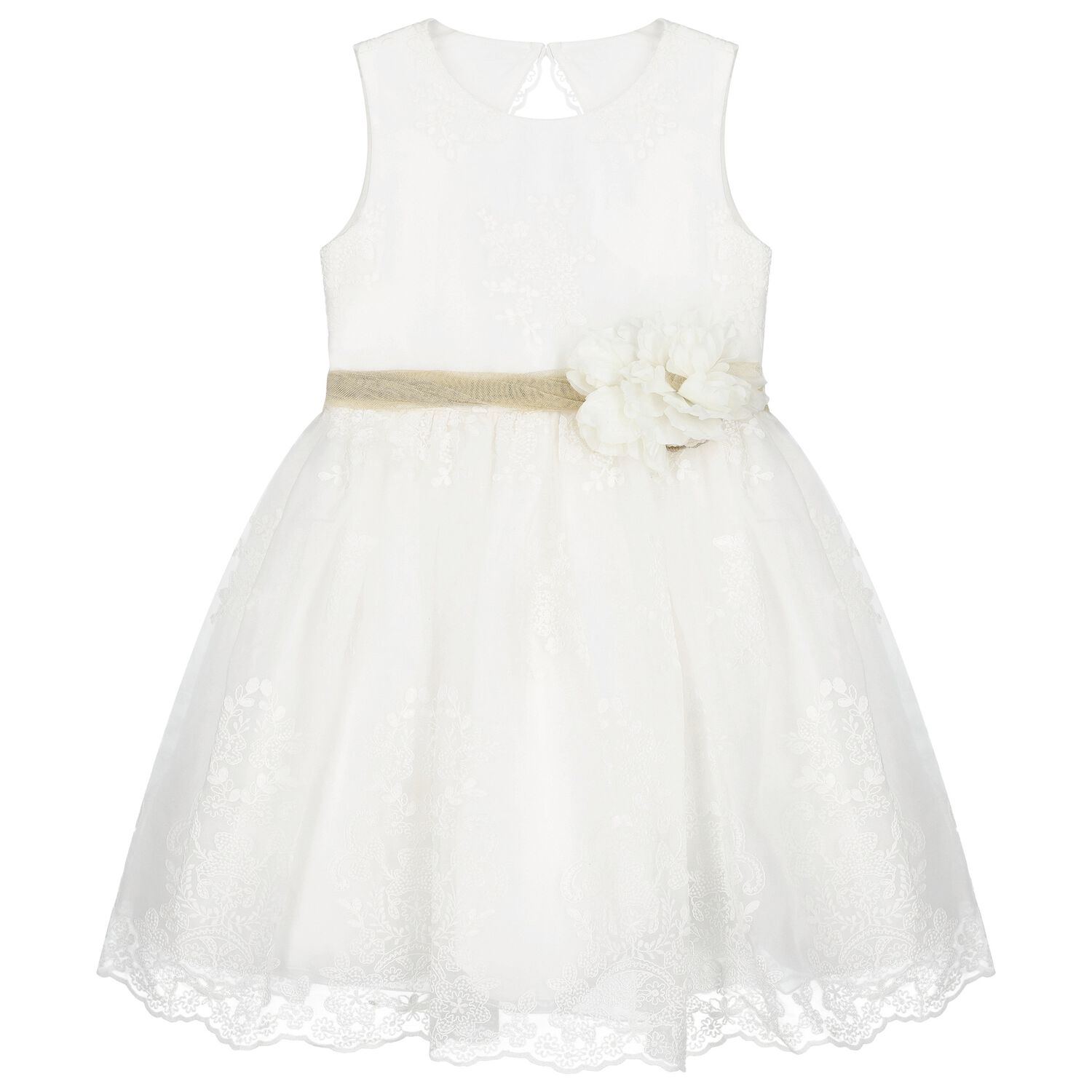 Girls White Organza Embroidered Dress, 1, hi-res image number null