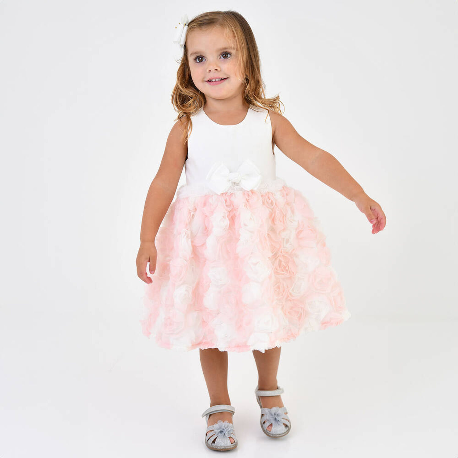 Baby Girls Ivory & Pink Roses Tulle Dress, 2, hi-res