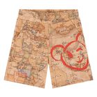 Younger Boys Beige Geo Map Shorts, 1, hi-res