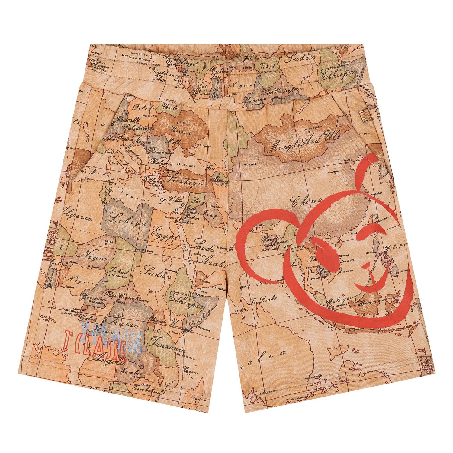 Younger Boys Beige Geo Map Shorts, 1, hi-res image number null