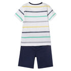 Boys White & Navy Striped Shorts Set, 1, hi-res
