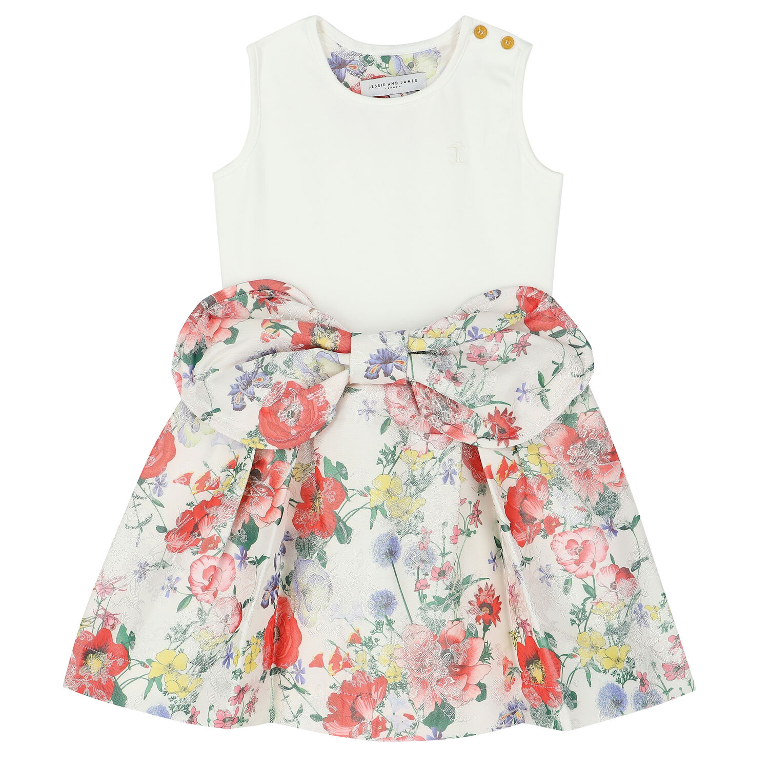 Girls Ivory Floral Dress, 2, hi-res