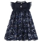 Girls Navy Blue Embellished Tulle Dress, 4, hi-res