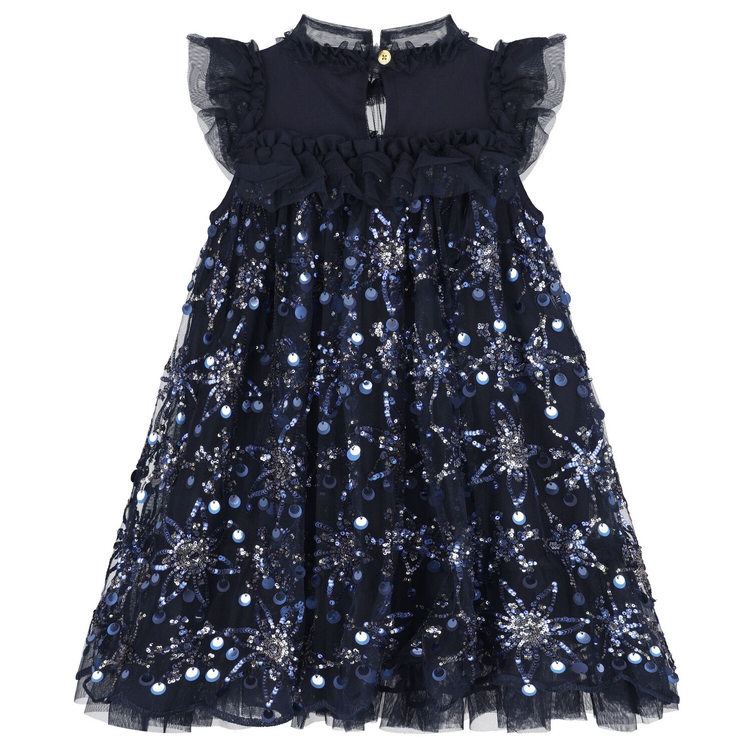 Girls Navy Blue Embellished Tulle Dress, 4, hi-res