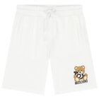 Boys White Teddy Bear Logo Shorts, 1, hi-res