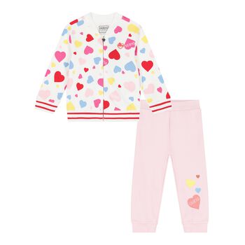 Baby Girls White & Pink Logo Tracksuit