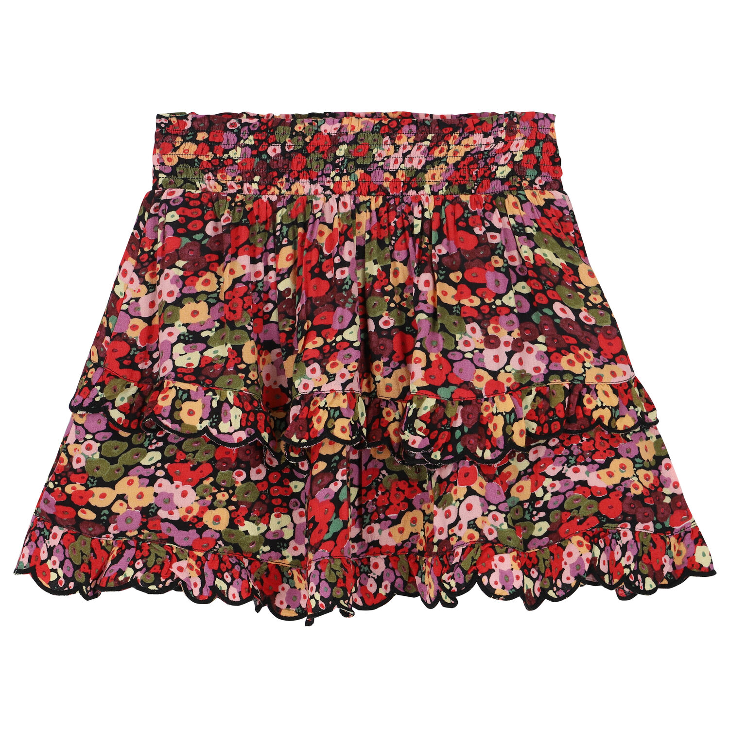 Girls Floral Printed Layered Skirt, 1, hi-res