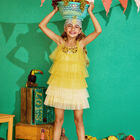 Girls Yellow Logo Tulle Dress , 1, hi-res