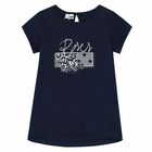 Girls Navy Embellished T-Shirt, 1, hi-res