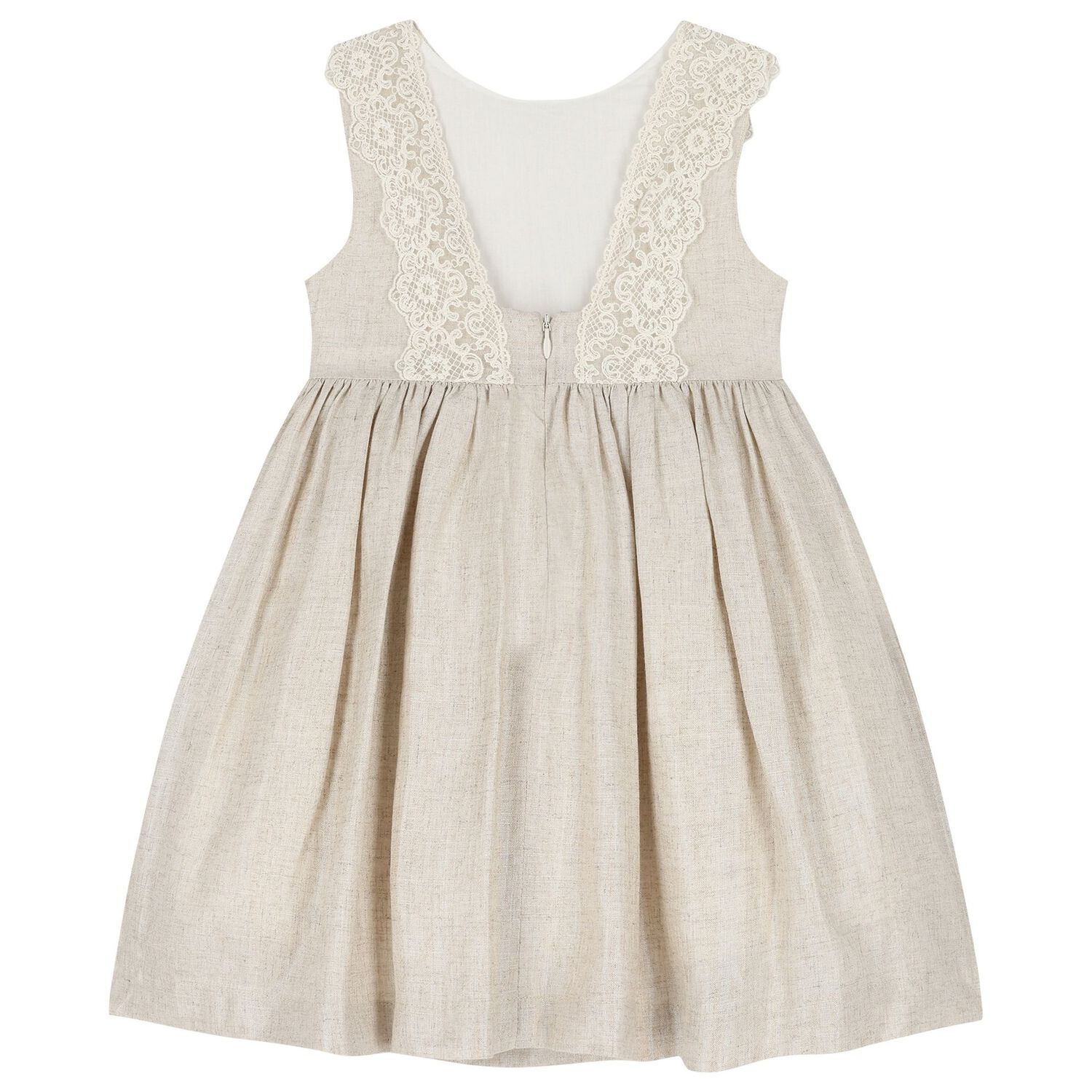 Girls Beige Shimmery Linen Dress, 2, hi-res