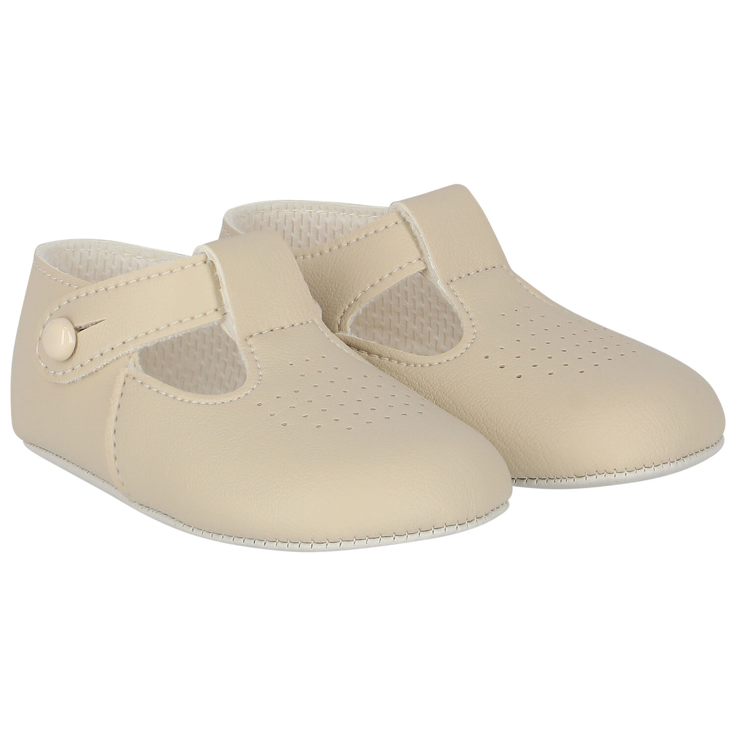 Beige Leather Pre Walker Baby Shoes, 4, hi-res
