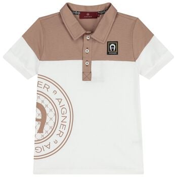 Boys White & Beige Logo Polo Shirt 