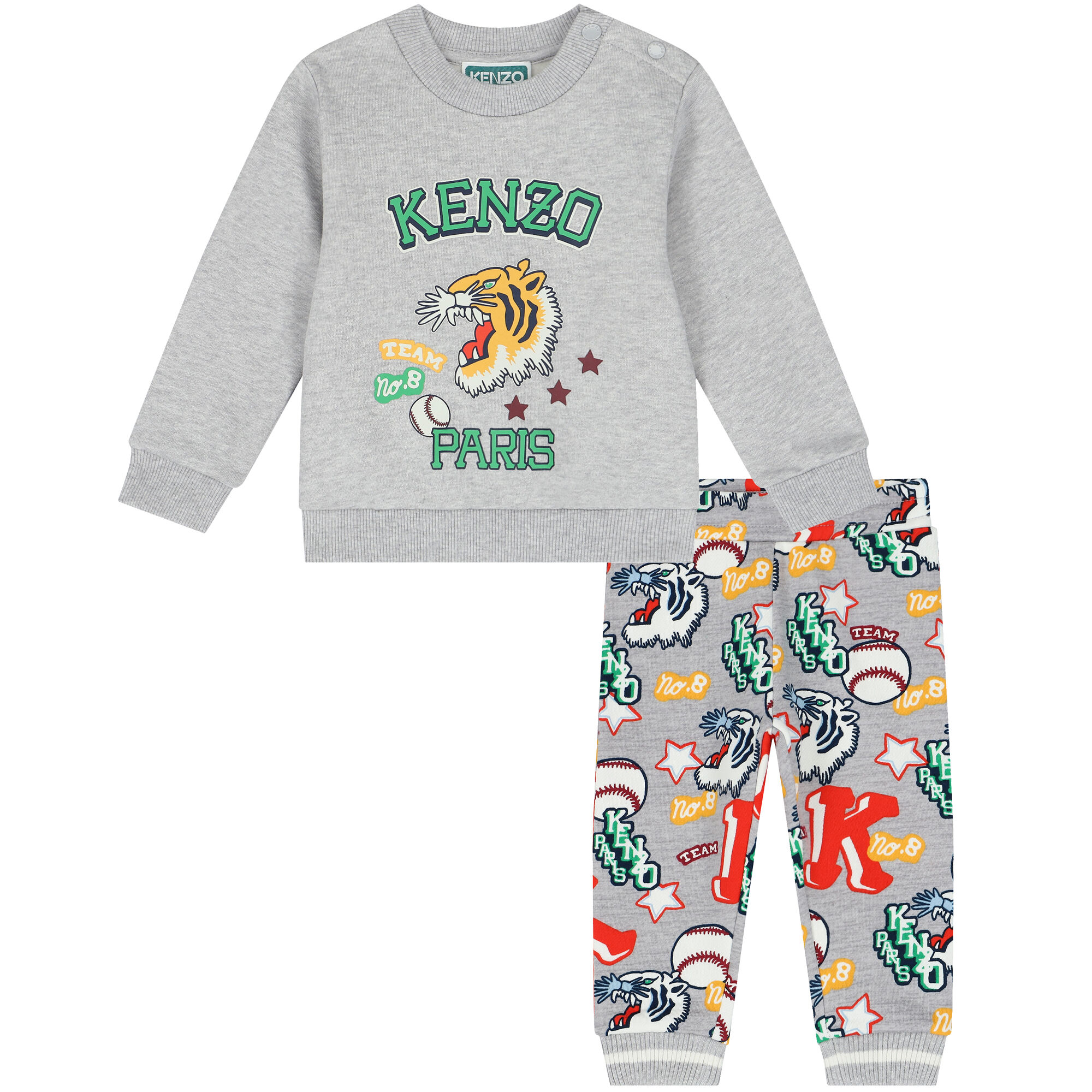 KENZO KIDS Younger Boys Grey Varsity Tiger Logo Tracksuit Junior Couture UK