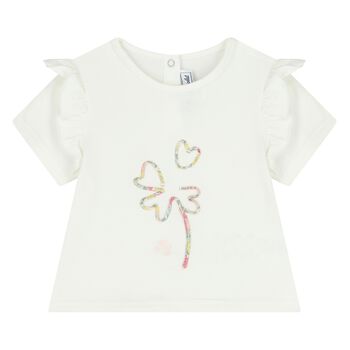 Younger Girls Ivory Flower T-Shirt