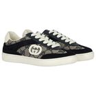 Navy Blue & Beige GG logo Canvas Trainers, 2, hi-res