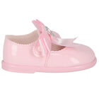Baby Girls Pink Bow Leather Shoes, 1, hi-res