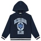 Boys Navy Blue Varsity Logo Hooded Zip Up Top, 1, hi-res
