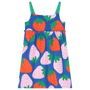 Girls Blue Strawberry Print Sun Dress