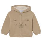 Younger Boys Beige Tiger Hooded Zip Up Top, 1, hi-res