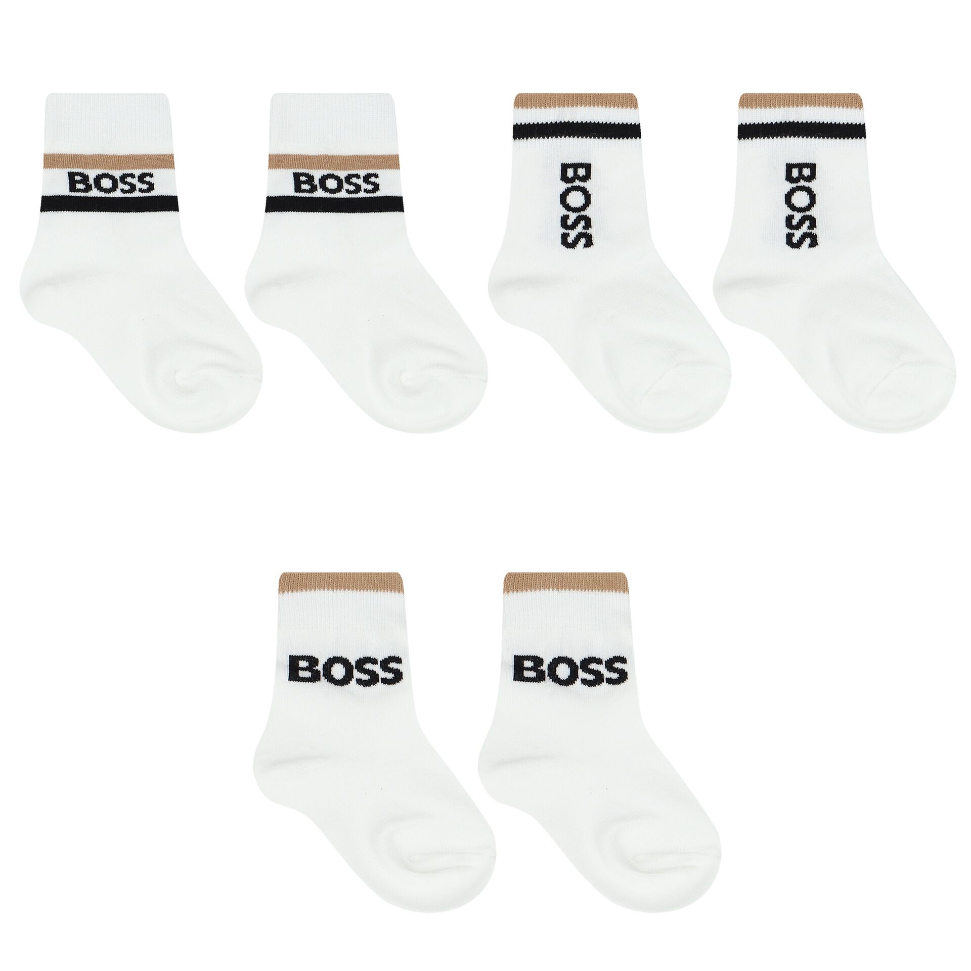 BOSS Baby Boys White Navy Blue Grey Logo Socks 3 Pack Junior Couture UK