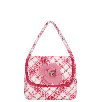 Girls Pink & White Check Tweed Bag ( 18CM )