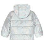 Girls Silver Iridescent Puffer Jacket, 1, hi-res
