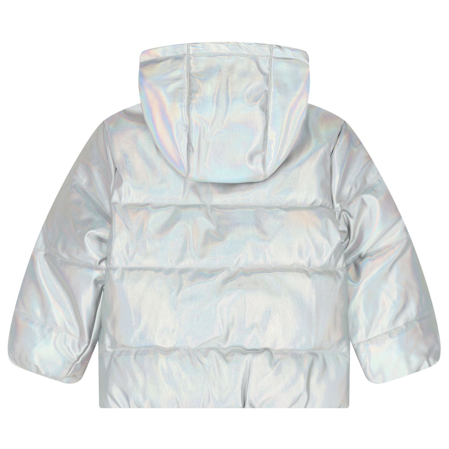 Girls Silver Iridescent Puffer Jacket, 1, hi-res