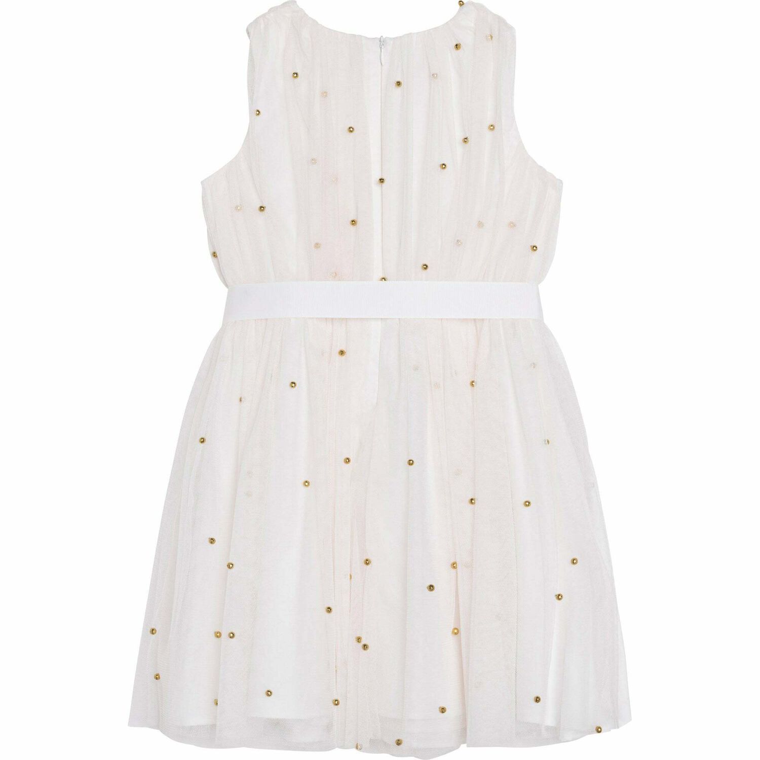 Girls Ivory & Gold Beaded Dress, 1, hi-res