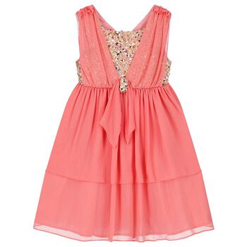 Girls Coral Embellished Chiffon Dress