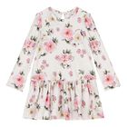 Younger Girls Ivory Floral Dress, 1, hi-res