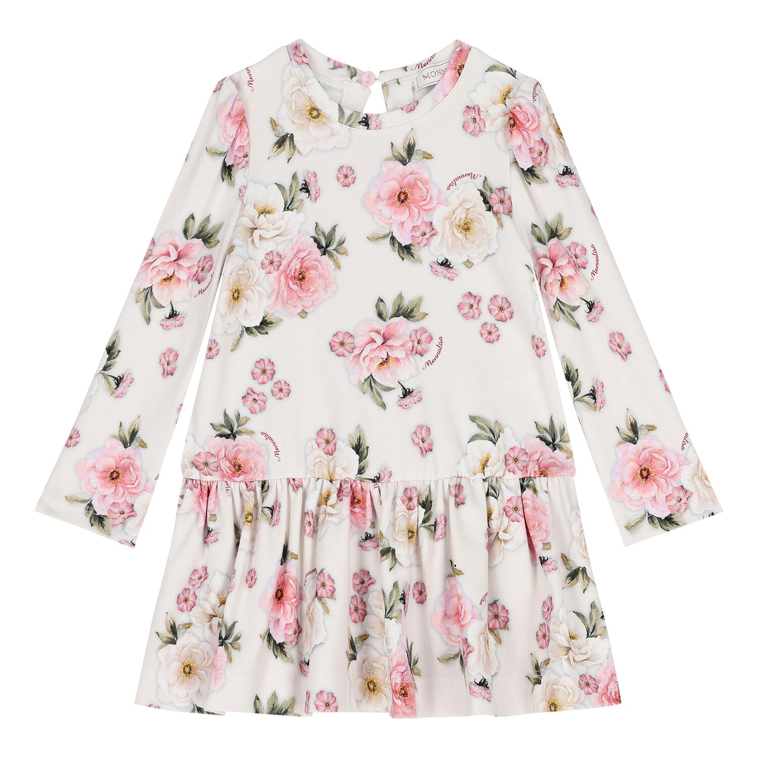 Younger Girls Ivory Floral Dress, 1, hi-res