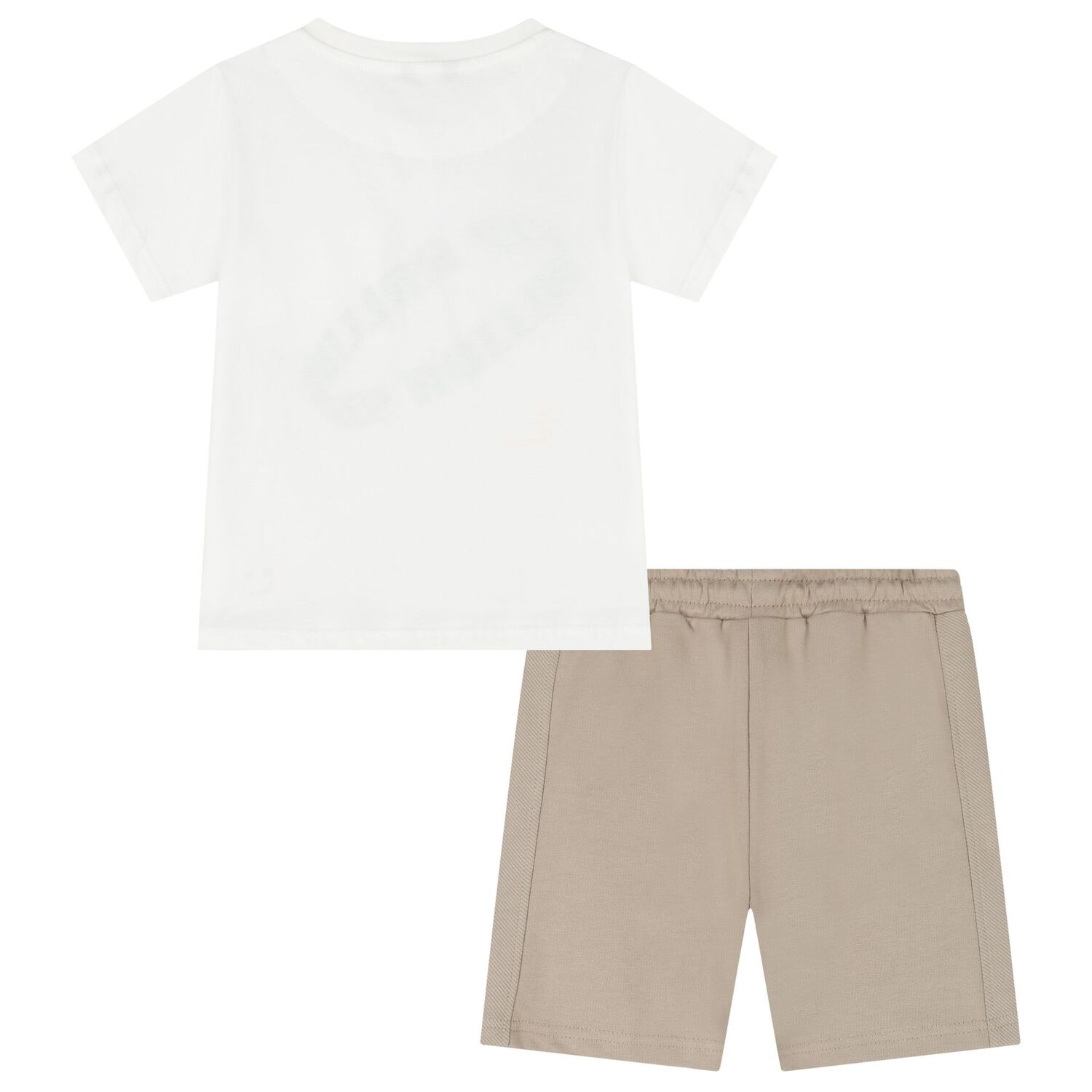 Boys White & Beige Shorts Set, 1, hi-res