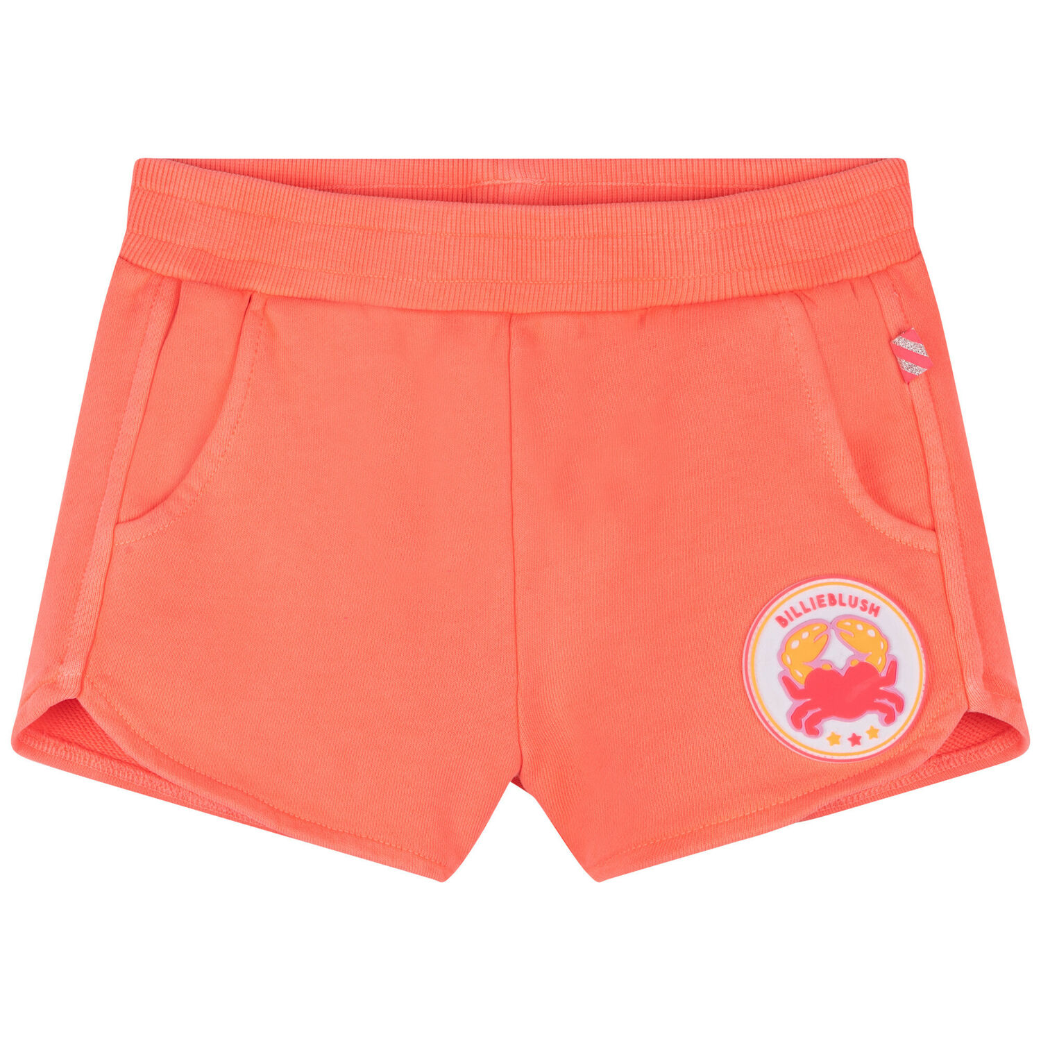 Girls Coral Pink Sequin Logo Shorts, 1, hi-res