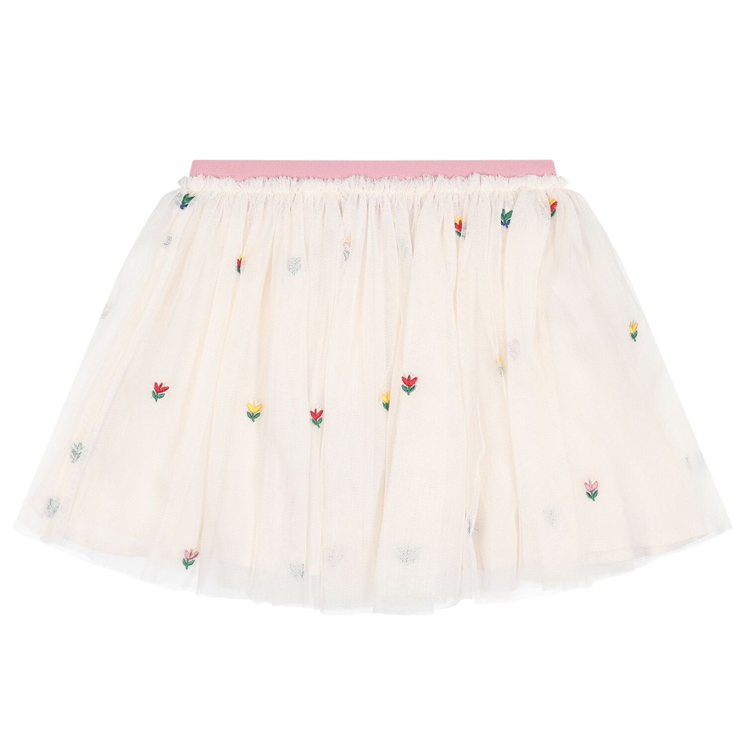 Girls Ivory & Pink Floral Tulle Skirt, 1, hi-res