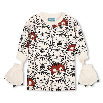 Younger Girls Beige Tiger Long Sleeve Dress