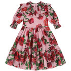 Girls Pink & Green Floral Dress, 1, hi-res