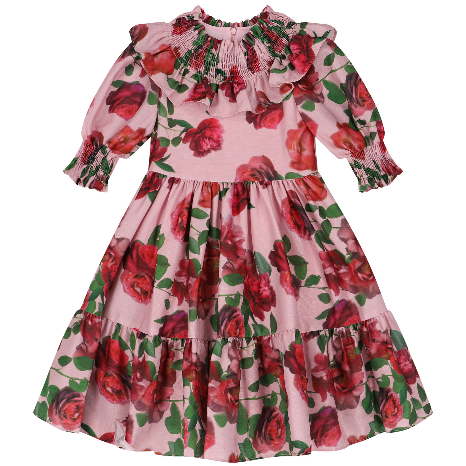 Girls Pink & Green Floral Dress, 1, hi-res