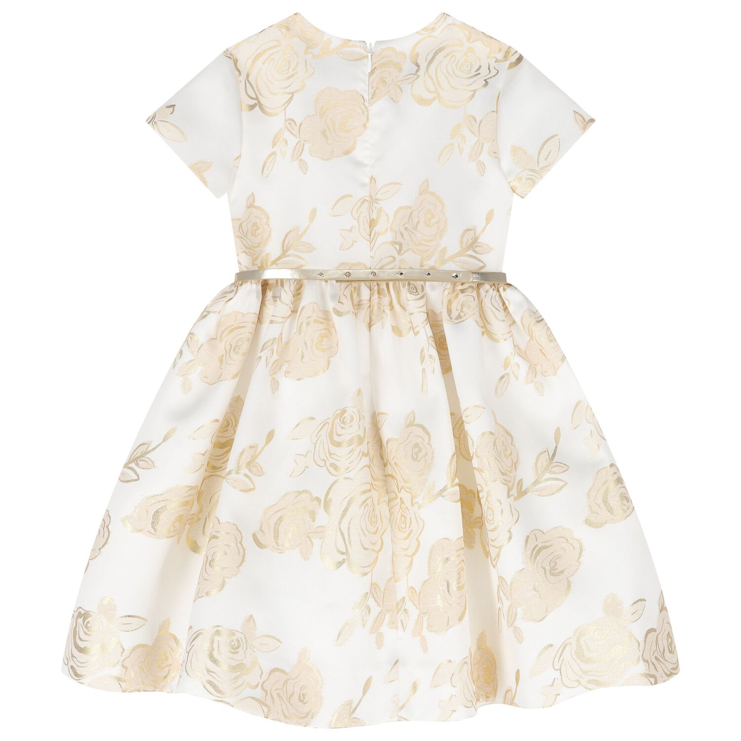 Girls White & Gold Rose Dress, 1, hi-res