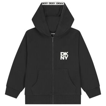 Black Logo Hooded Zip Up Top