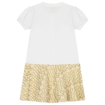 Girls White & Gold Logo Dress