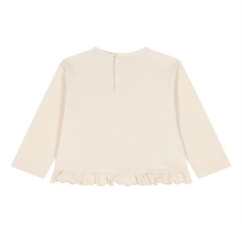 Younger Girls Ivory Bag Ruffled Long Sleeve Top