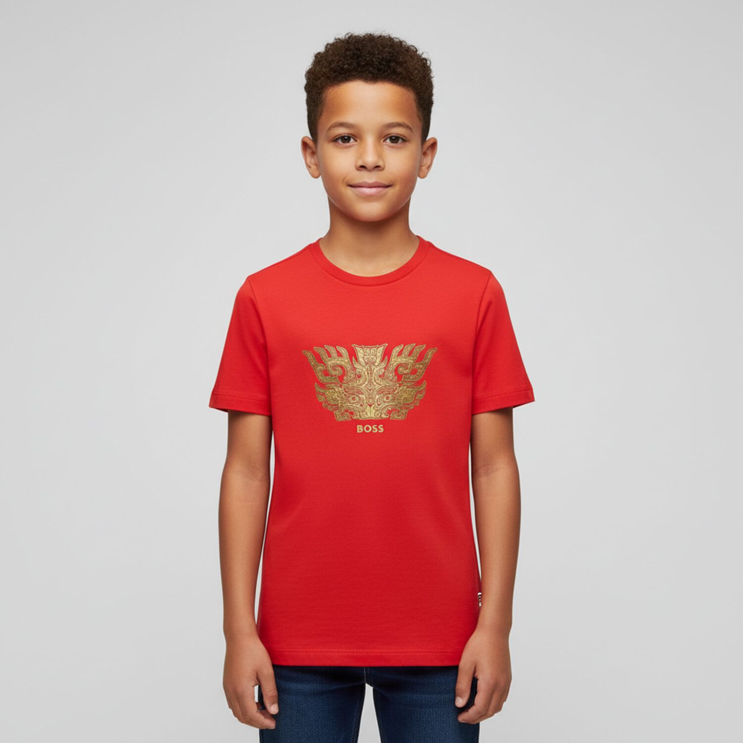 Boys Red Dragon Logo T-Shirt, 3, hi-res image number null