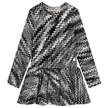 Girls Black & Ivory Zig Zag Dress